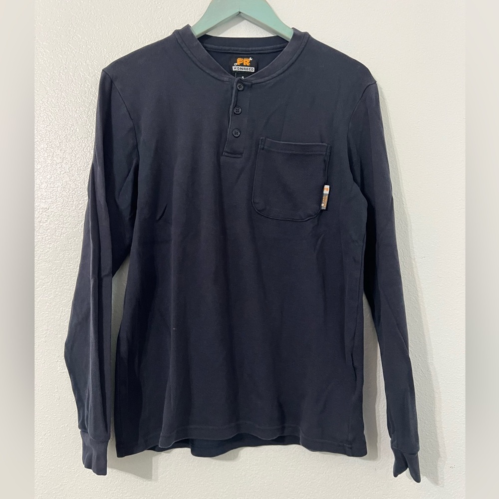Men's Navy Long Sleeve Henley FR Shirt Size S - Picture 7 of 8